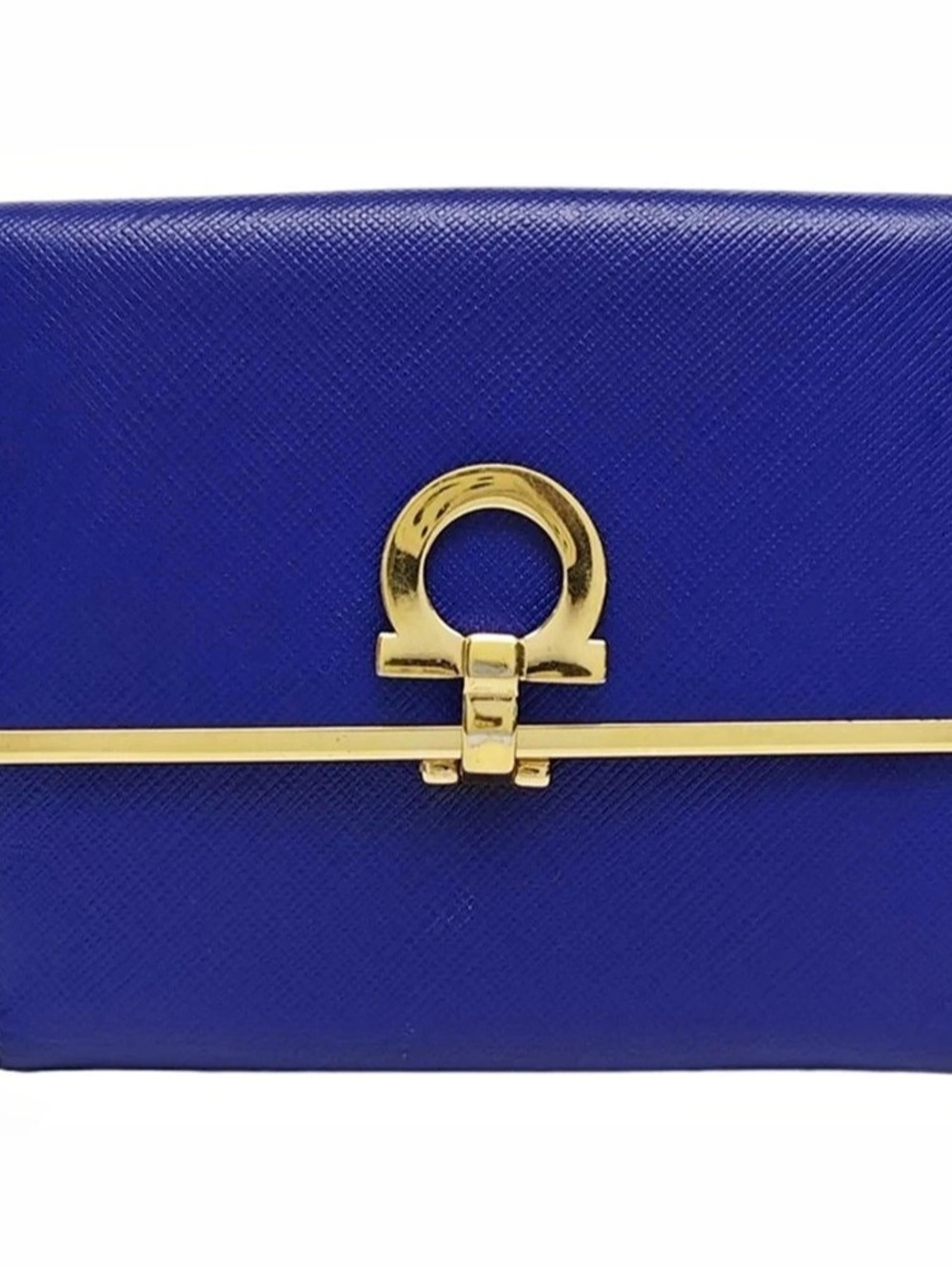 Salvatore Ferragamo Gancini Flap Leather Compact Wallet Blue
